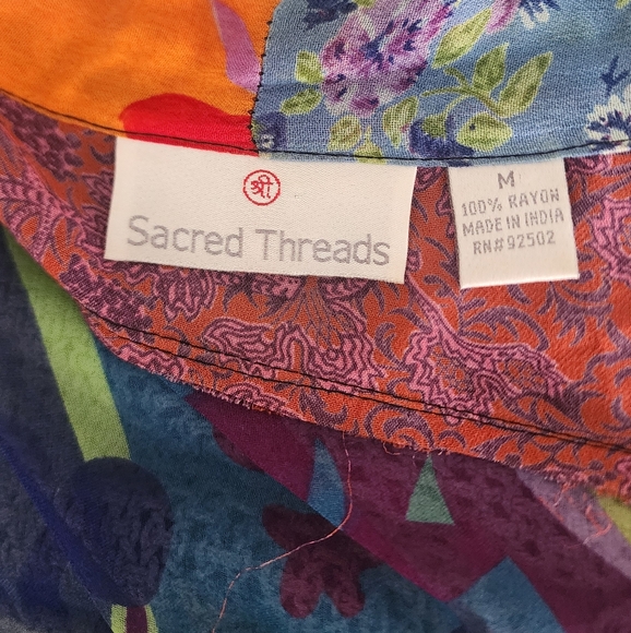 Sacred Threads Multicolor Sheer Floral Oversize Button Down Shirt/Kimono Medium - Picture 6 of 7